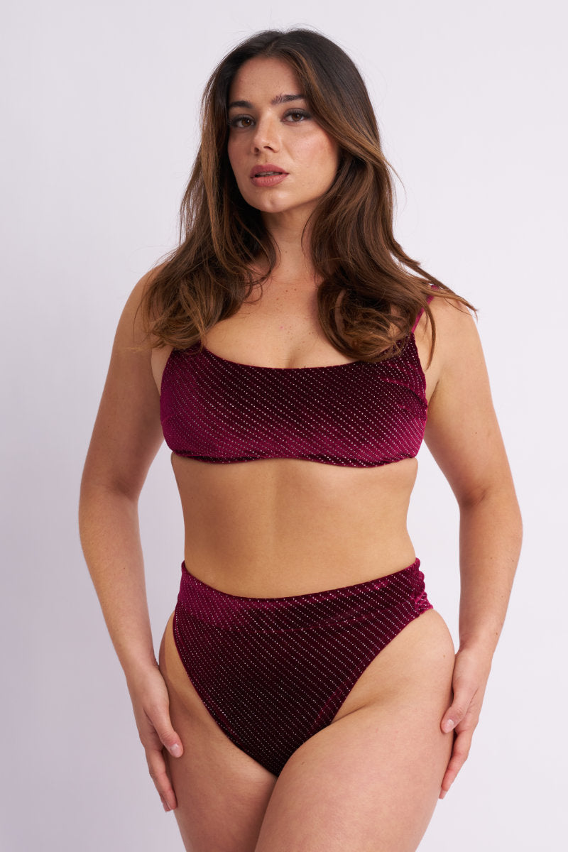 High Cut Shorts - Wine Silver Sparkle