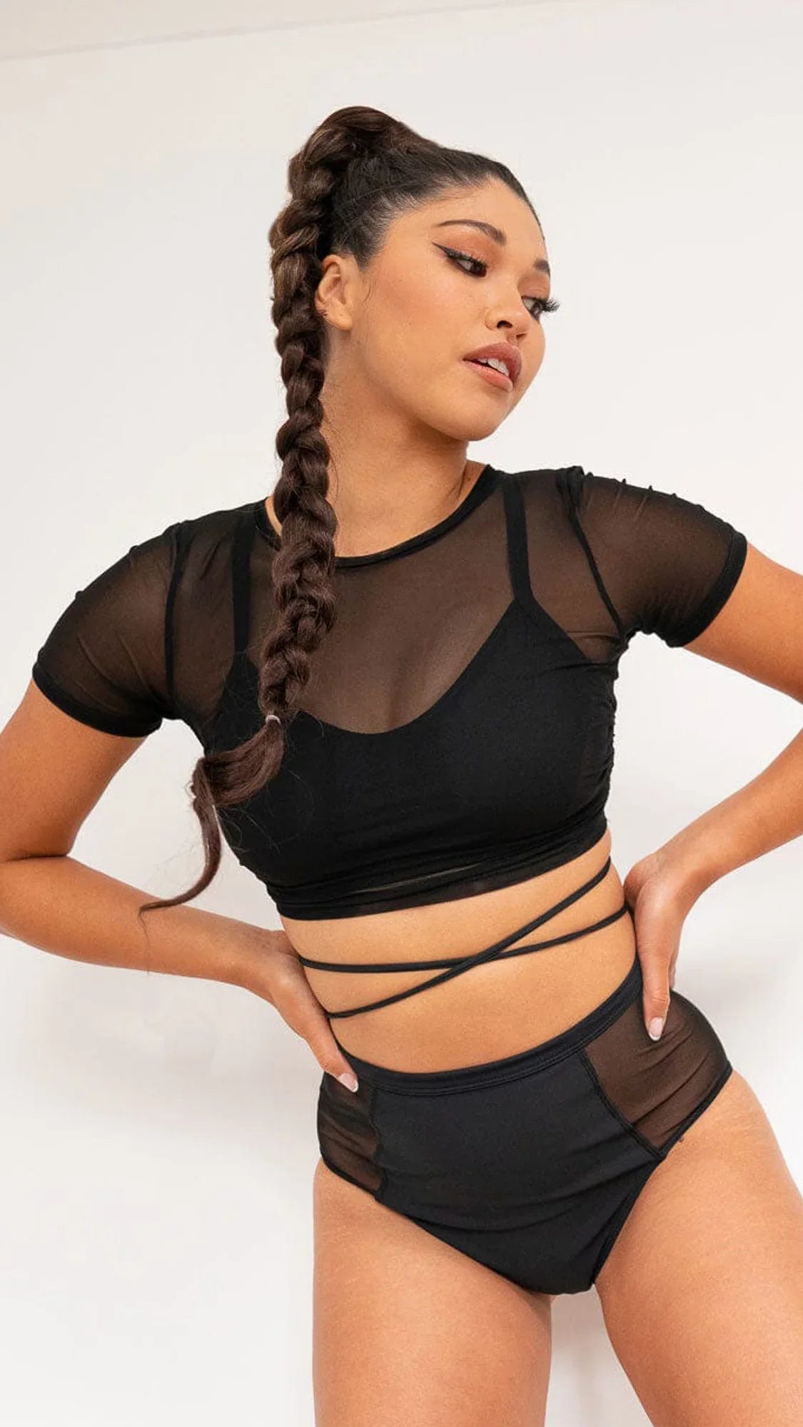 Ember Top - Mesh Tie-Up Short Sleeve Top