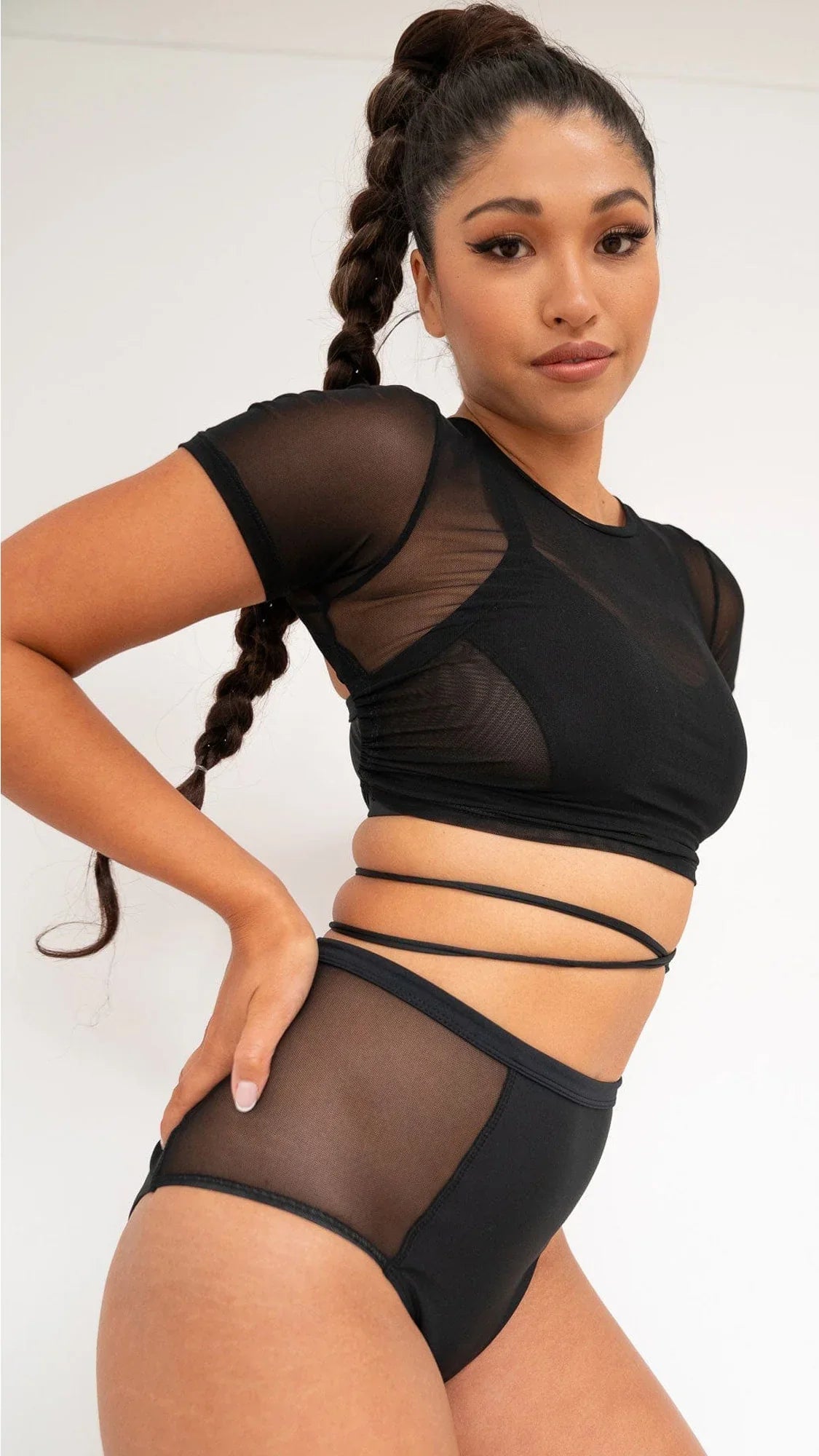 Ember Top - Mesh Tie-Up Short Sleeve Top