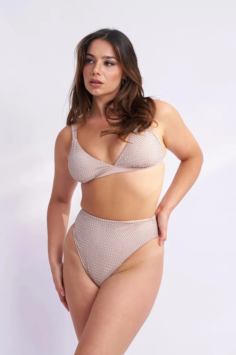 Adriana Bedazzled High Waist Bottoms Latte