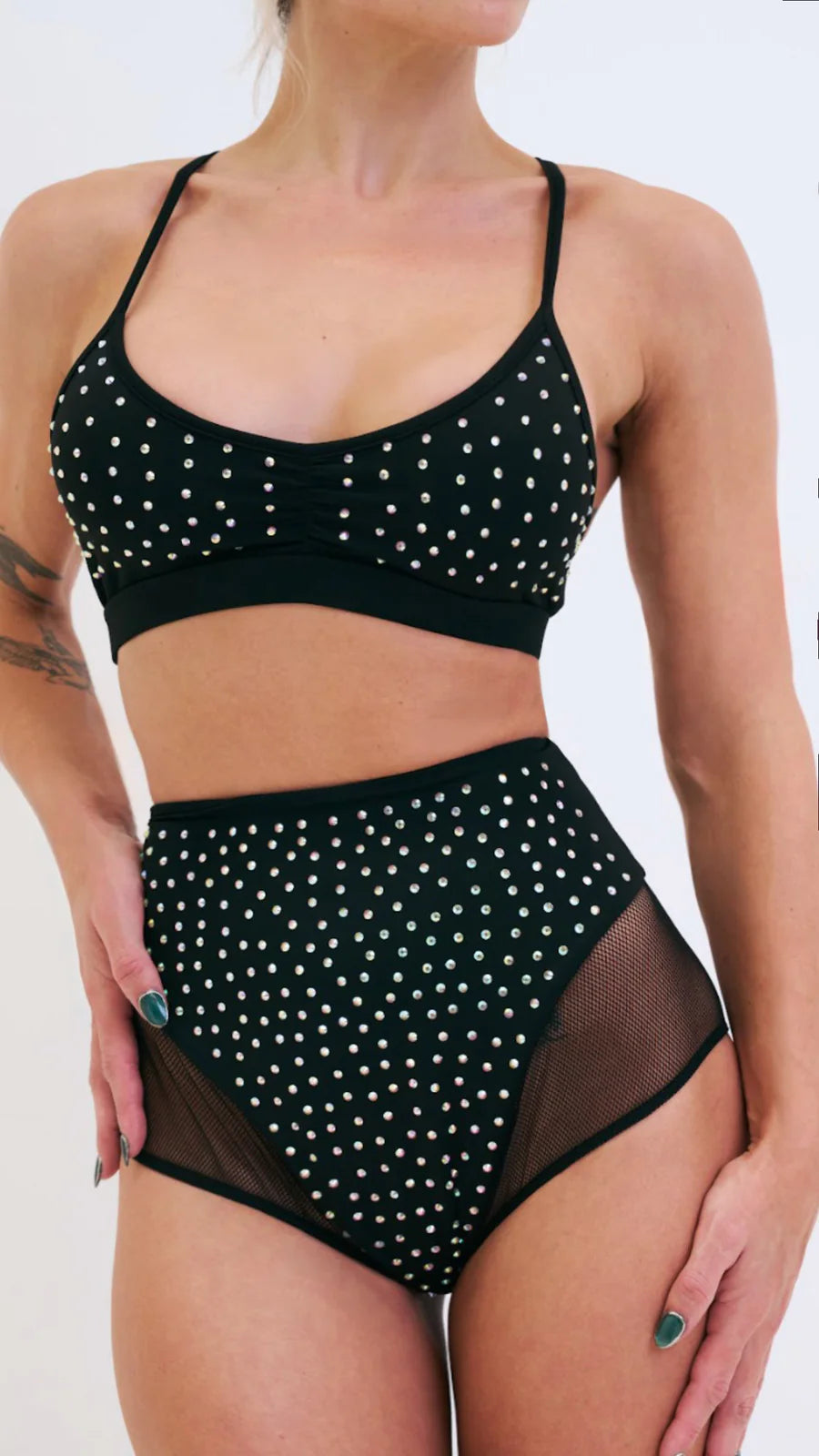 Roxie Mesh Diamante High Waist Bottoms Black
