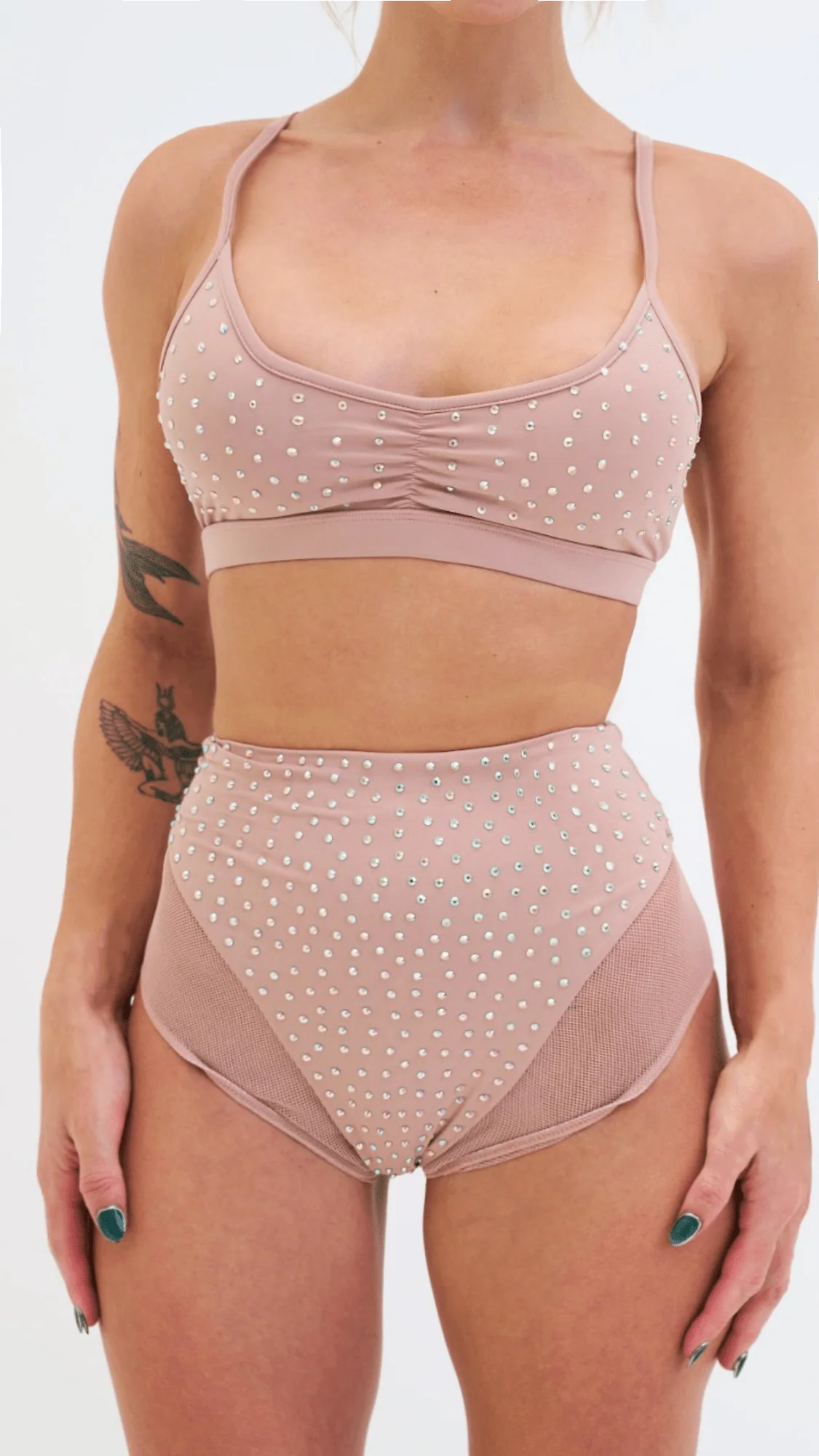 Roxie Mesh Diamante High Waist Bottoms Taupe