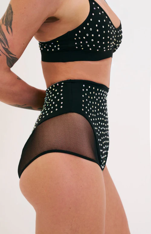 Roxie Mesh Diamante High Waist Bottoms Black