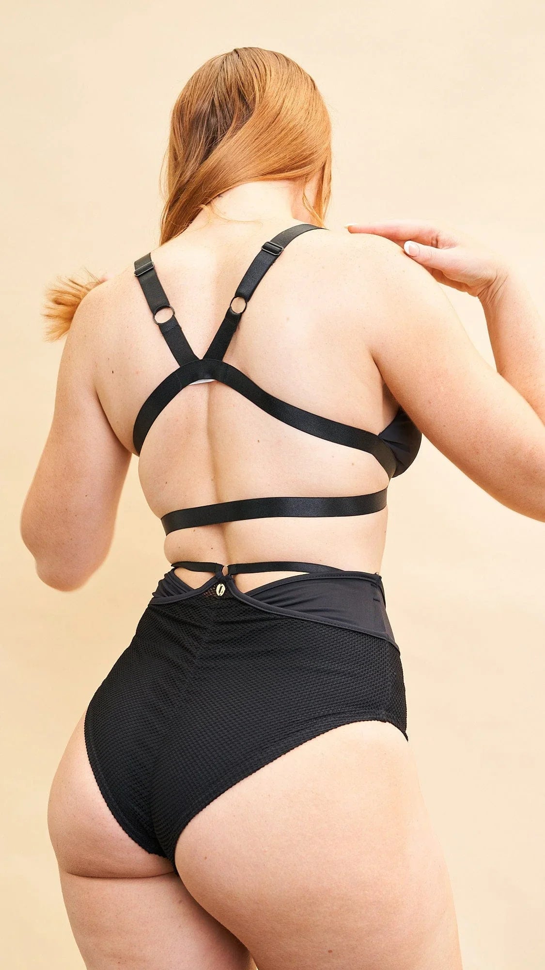 Claire Bottom - Strappy Adjustable Mesh Cut Out High Waist Shorts